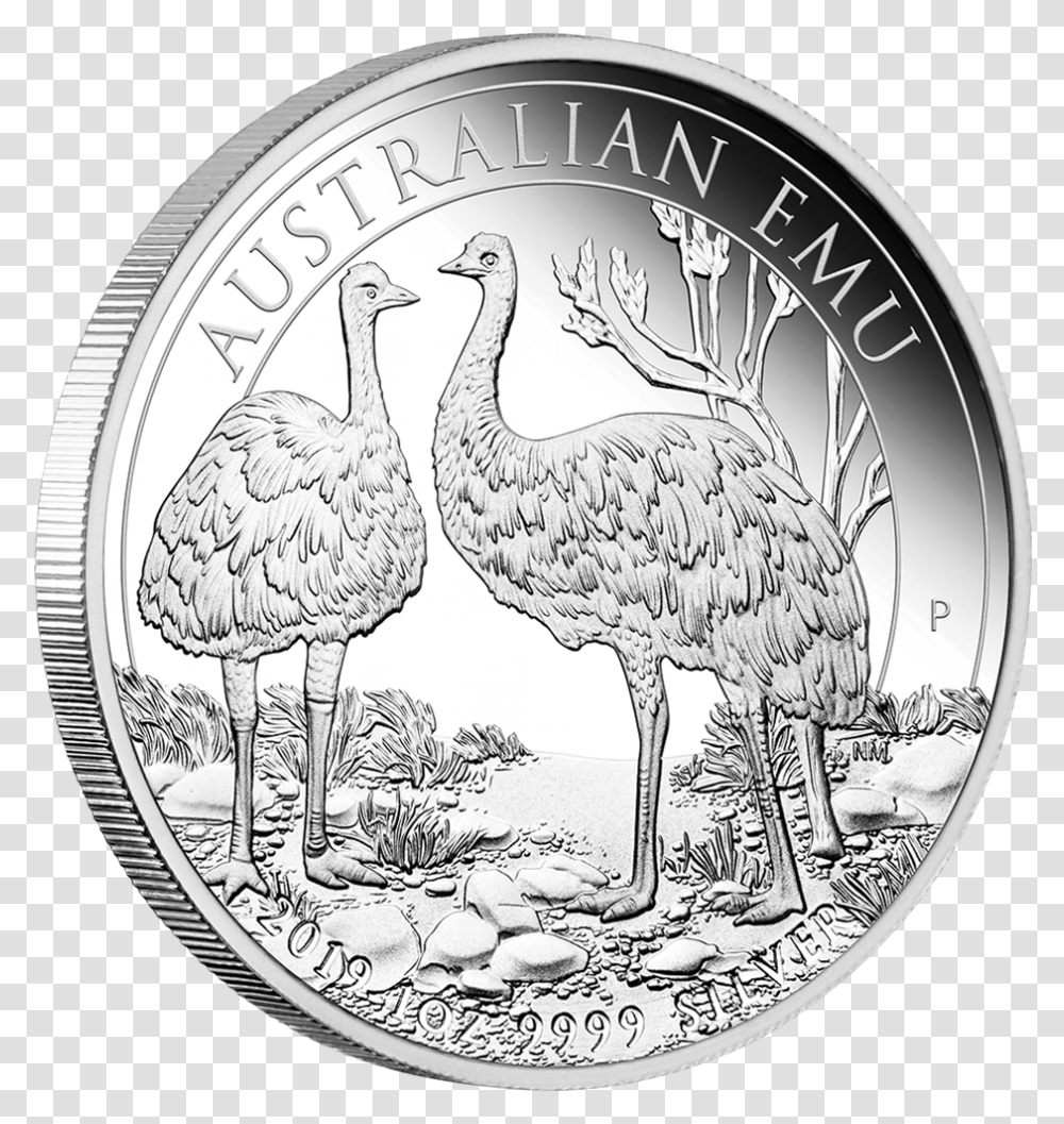 1 2019 Australian Emu Silver Coin, Bird, Animal, Money, Nickel Transparent Png