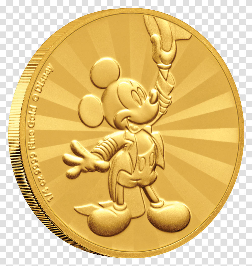 1 Mickey Mouse Gold Coin, Gold Medal, Trophy, Money Transparent Png