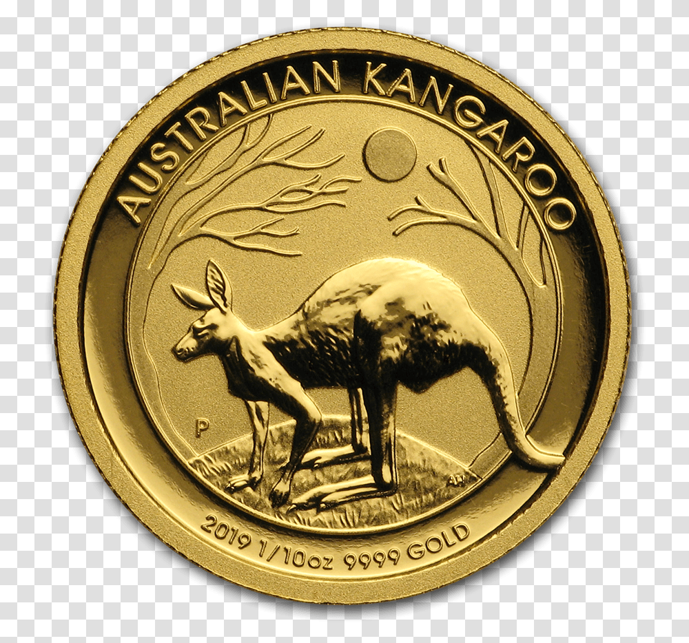 110th Oz Australian Kangaroo Gold Coin Reverse Australian Kangaroo 1 4 Oz 2019, Money, Antelope, Wildlife, Mammal Transparent Png