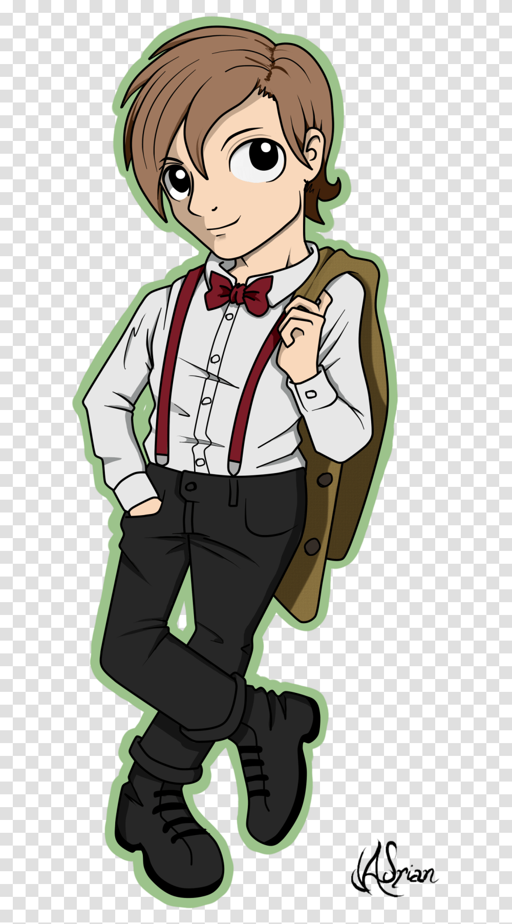11th Doctorim Not Running Away From Things I Cartoon, Suspenders, Person, Coat Transparent Png