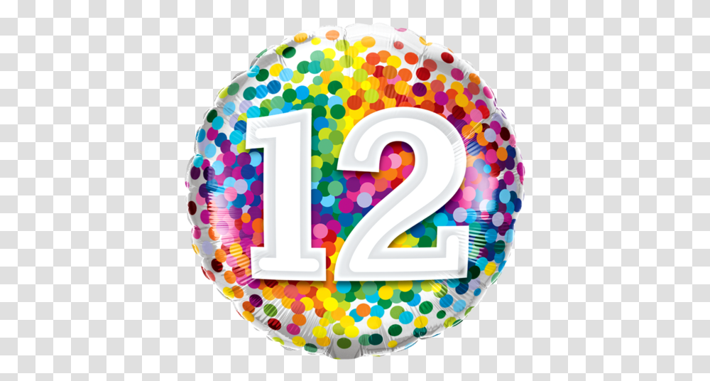 12th Rainbow Confetti Foil Balloon Number Birthday 12, Symbol, Text, Rug, Birthday Cake Transparent Png