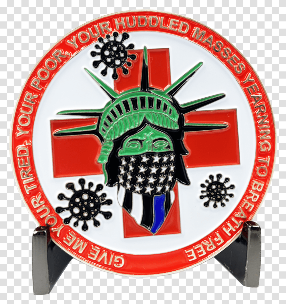 17 Statue Of Liberty Thin Blue Line Police Task Force Biohazard Pandemic Challenge Coin Art, Logo, Symbol, Trademark, Badge Transparent Png