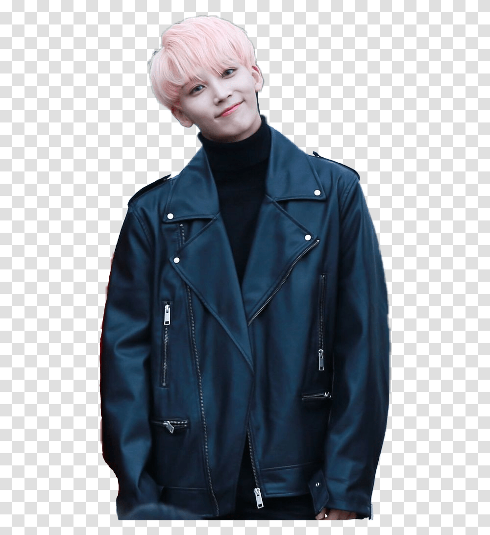 17carat Seventeen Jeonghan Seventeen Jeonghan Leather Jacket, Apparel, Coat, Person Transparent Png