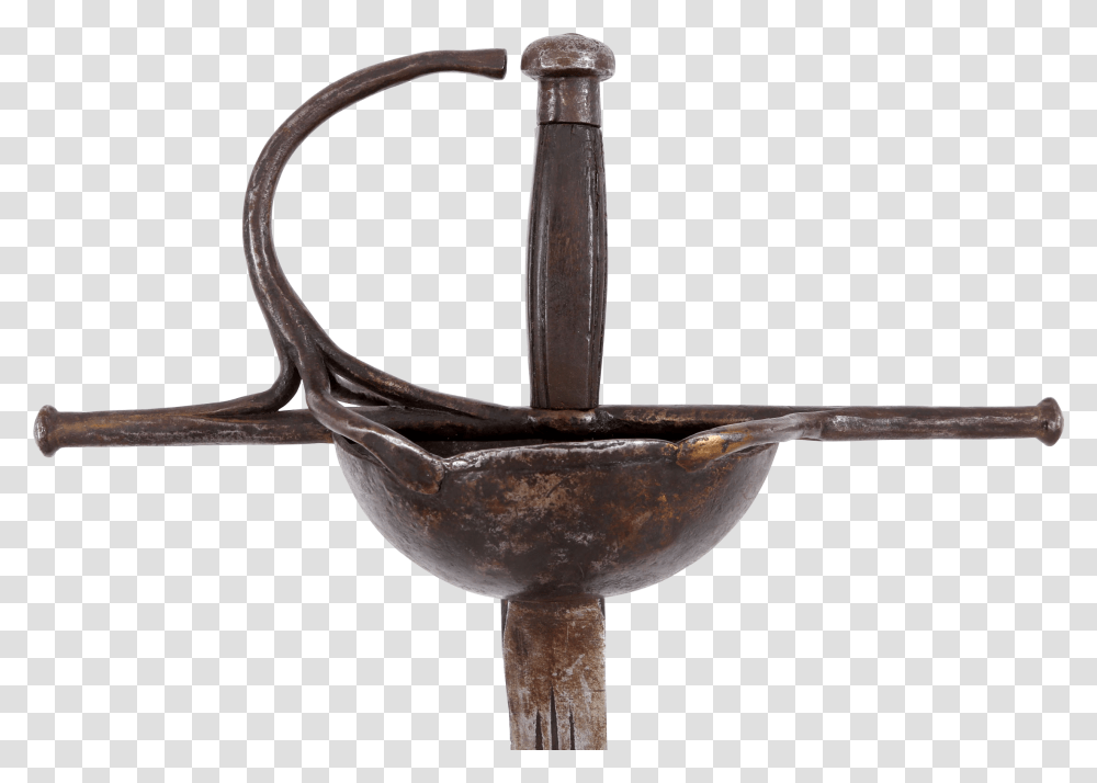 17th Century Caribbean Cup Hilted Rapier Caribbean Spanish Sword, Smoke Pipe, Weapon, Weaponry, Bronze Transparent Png
