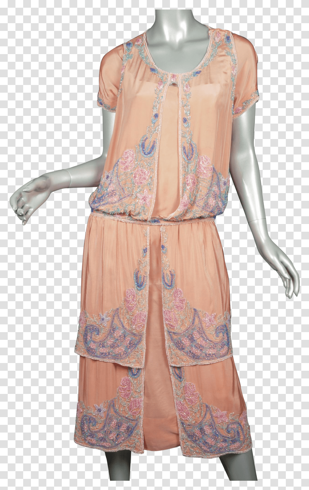 1920s Beaded Flapper Dress Salmon Silk Superb A Line, Blouse, Person, Skirt Transparent Png