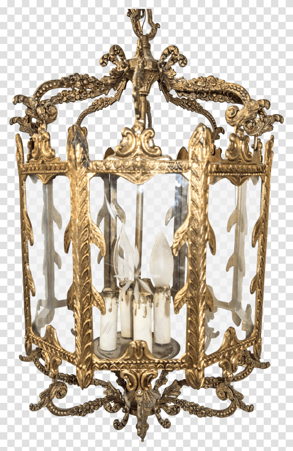 1920s French Brass Hanging Light Center Hall Lantern Transparent Png