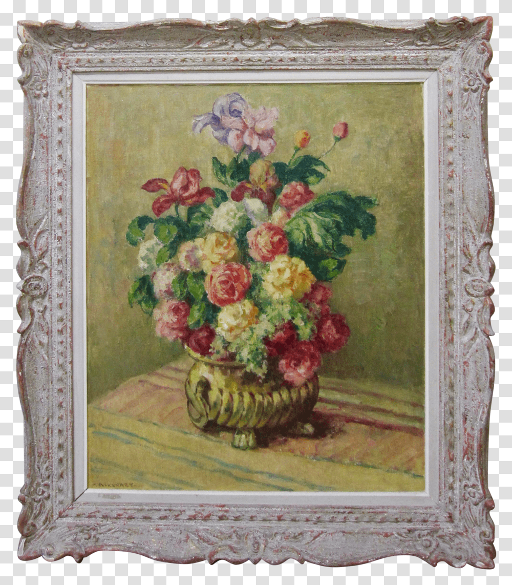 1920s Vintage Mischa Askenazy Still Life Roses Floral Oil Painting Transparent Png