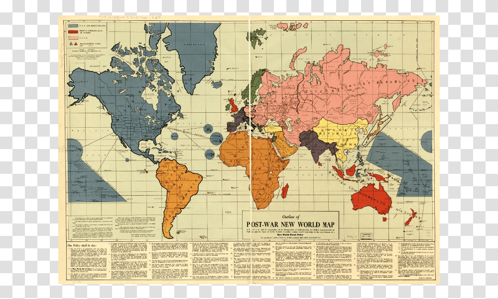 1942 Outline Of The Post War New World Map, Plot, Diagram, Atlas, Poster Transparent Png