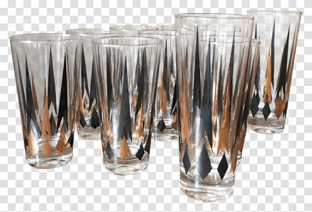 1960s Anchor Hocking Mid Century Black & Gold Spires Drinking Glasses Set Of 14 Pint Glass Transparent Png