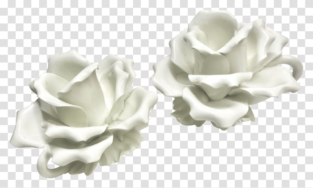 1960s White Roses Porcelain Candle Holders Garden Roses, Flower, Plant, Blossom, Petal Transparent Png