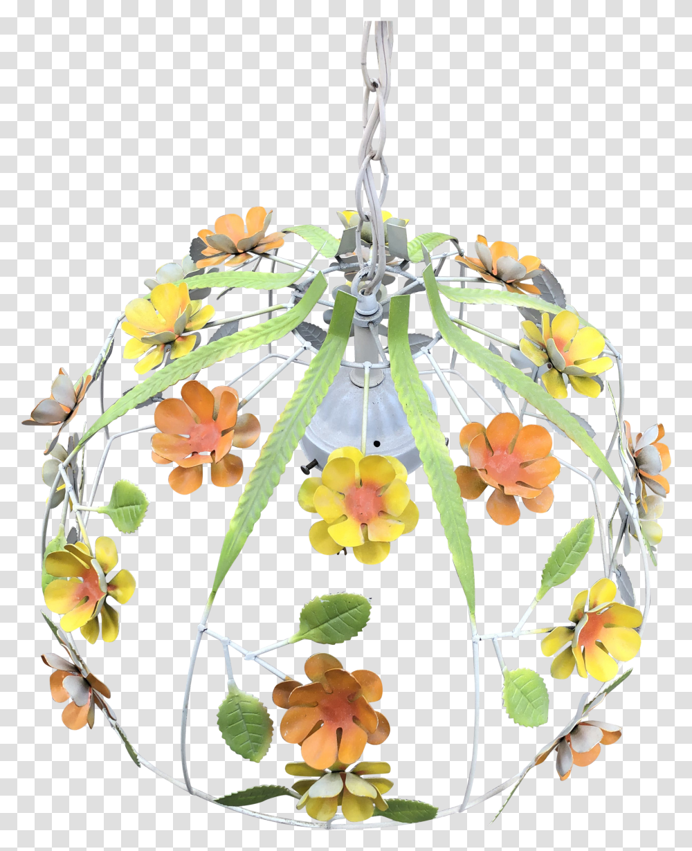 1970s Vintage Boho Chic Metal Flower Hanging Light Phalaenopsis Sanderiana Transparent Png