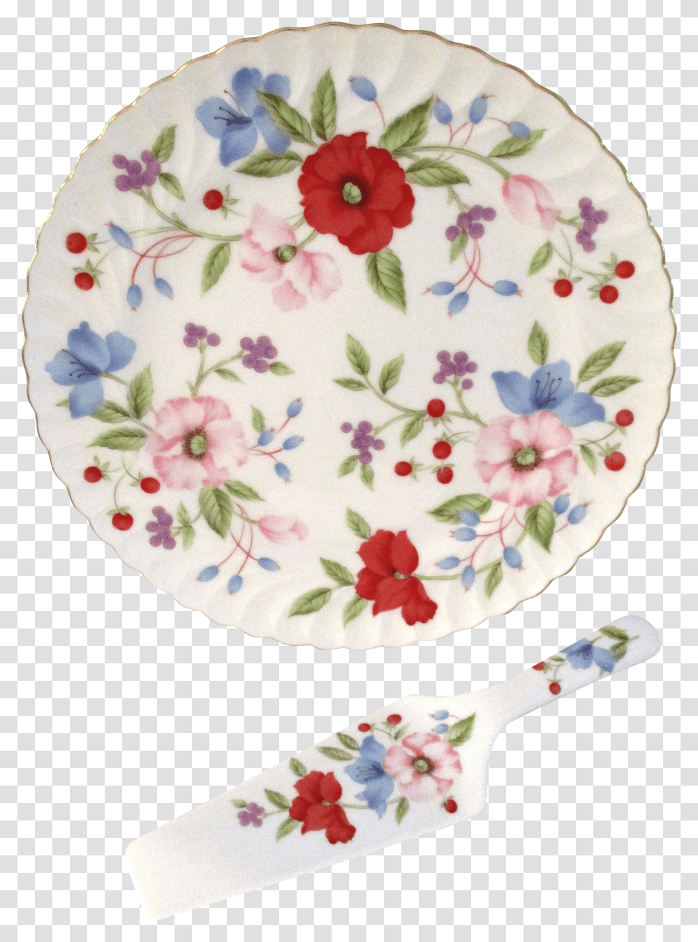 1980s Victorian Floral Porcelain Cake Plate With Server Rosa Dumalis Transparent Png