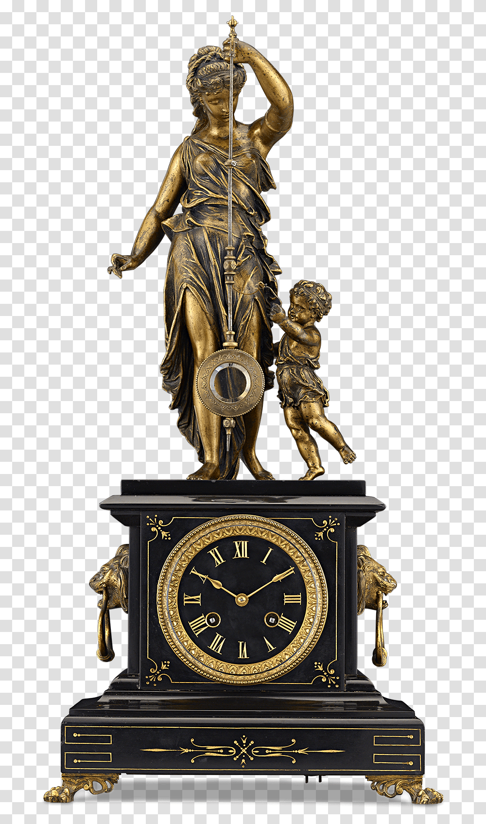 19th Century French Black Marble And Bronze Mystery Statue, Clock Tower, Architecture, Building, Cross Transparent Png