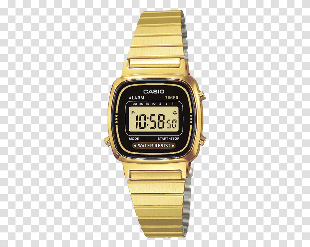 1df Casio Gold & Black Ladies Digital Watch Casio Gold Watch With Diamonds, Wristwatch, Interior Design, Indoors, Number Transparent Png