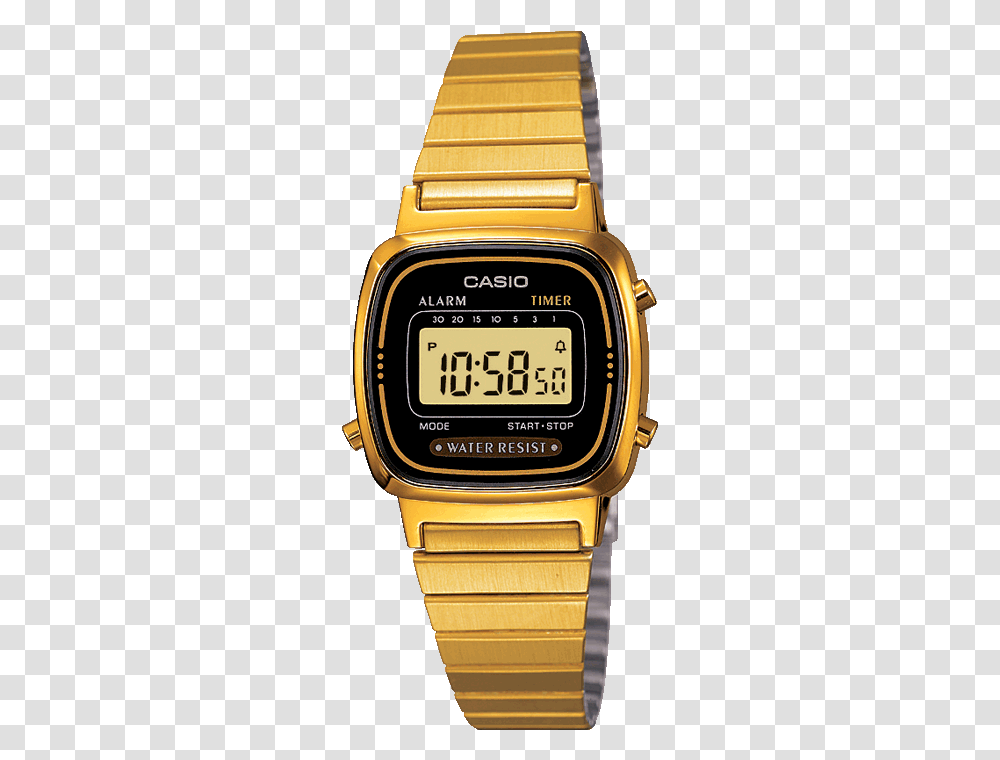 1ef Casio Gold Water Resist, Wristwatch, Digital Watch, Interior Design, Indoors Transparent Png