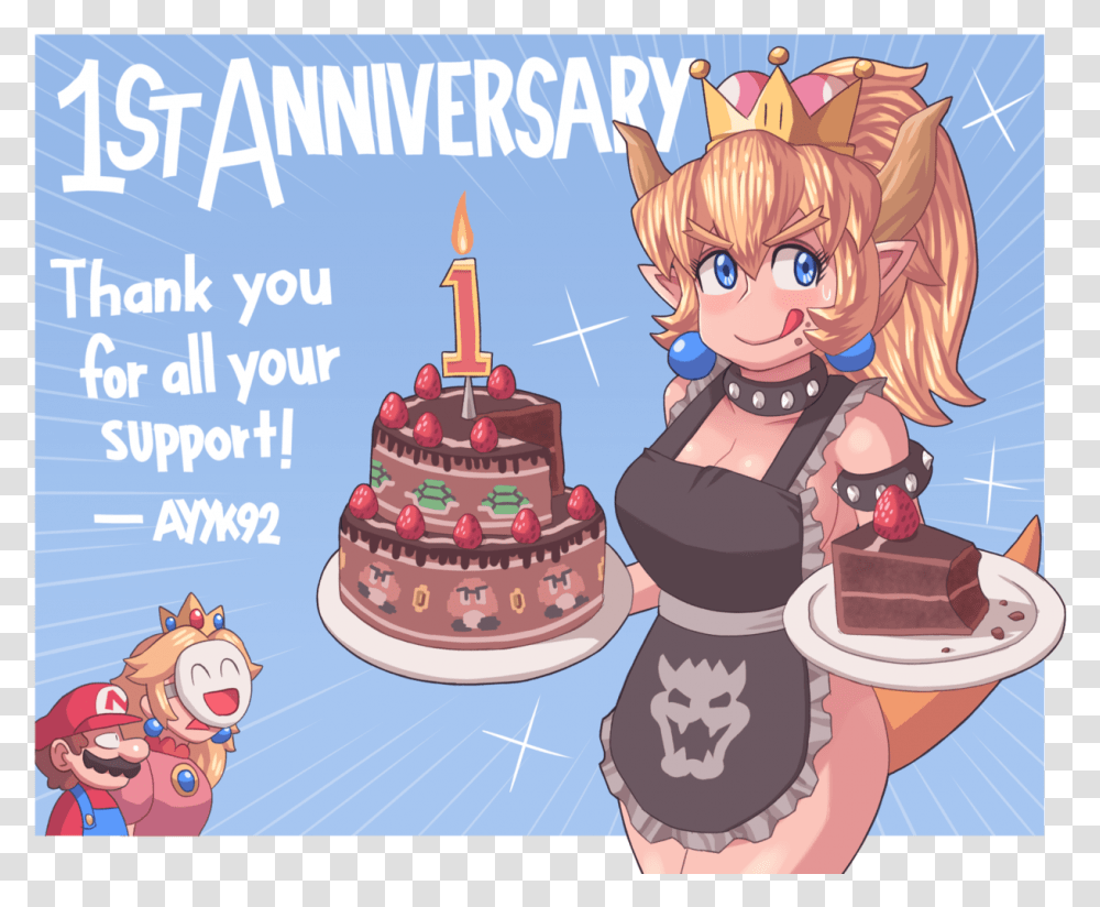 1st Anniversary Thank You For All Your Support Ayk92 Bowsette, Birthday Cake, Dessert, Food, Book Transparent Png