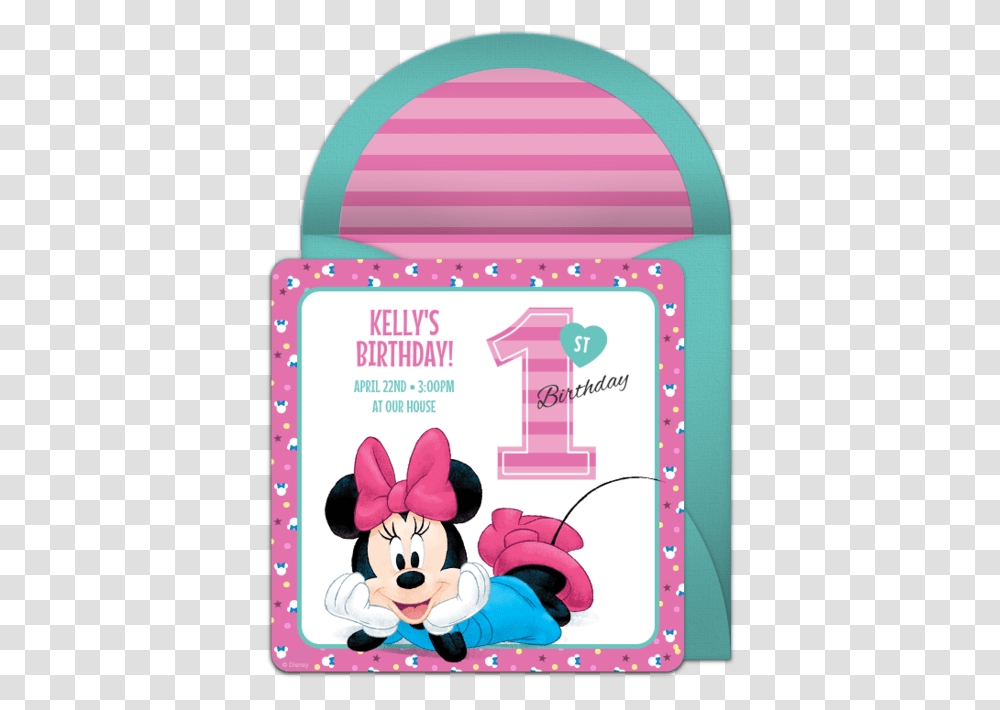 1st Birthday Birthday Invitation Card Minnie Mouse, Label, Purple, Number Transparent Png