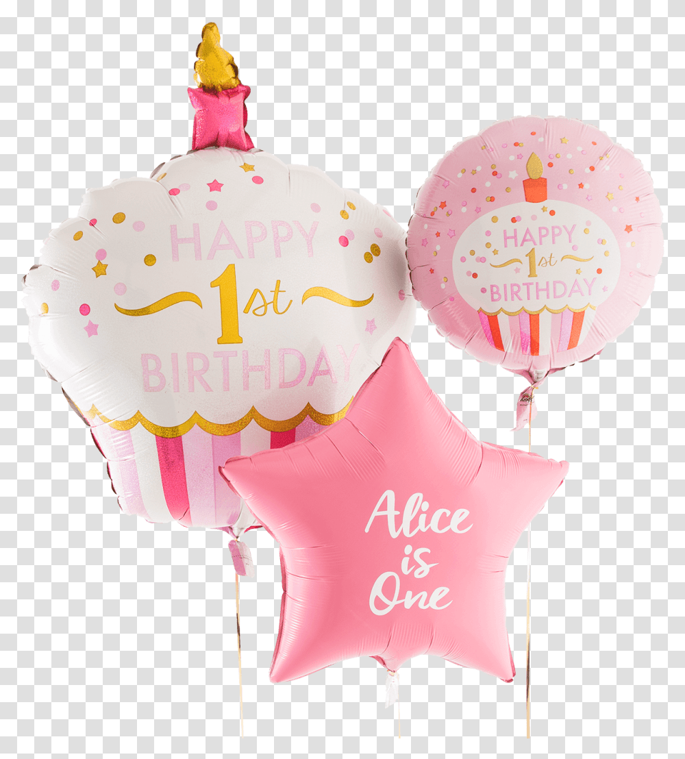 1st Birthday Pink Cupcake Supershape Personalised Birthday Balloons, Sweets, Food, Confectionery, Paper Transparent Png