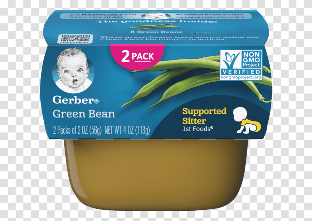 1st Foods Green Bean Gerber Prunes, Label, Plant, Person Transparent Png