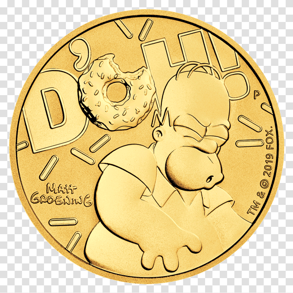 2 Homer Simpson Gold Coin, Trophy, Money, Gold Medal, Bronze Transparent Png