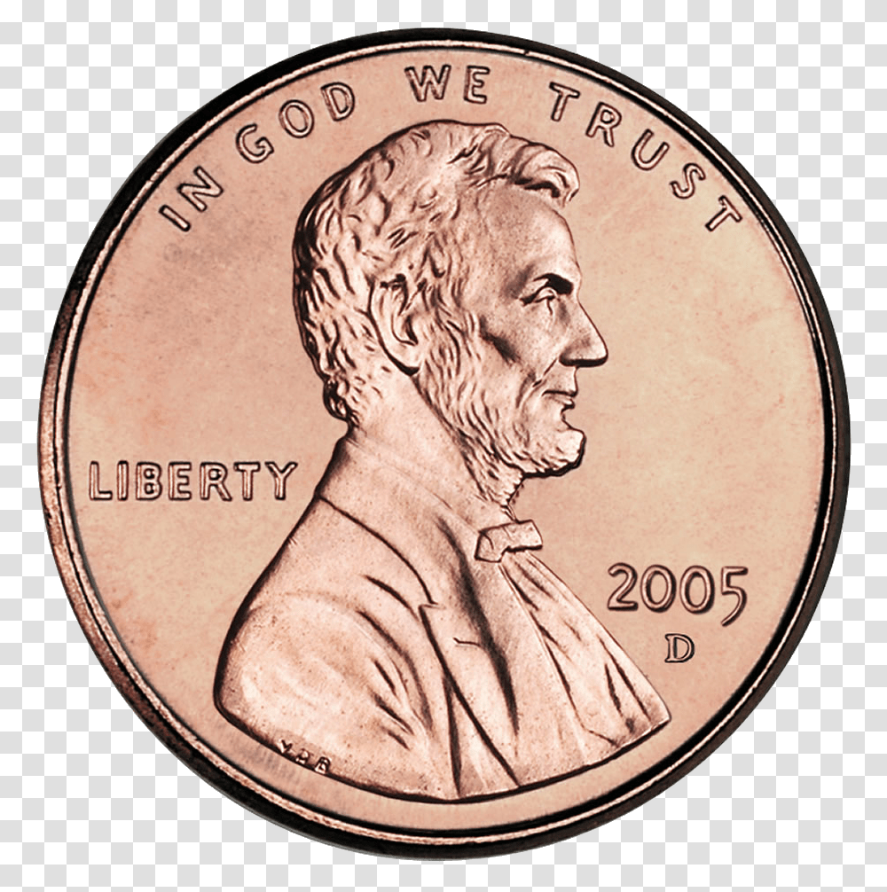 2005 Penny Uncirculated Obverse Cropped Penny Coin, Money, Dime, Person, Human Transparent Png