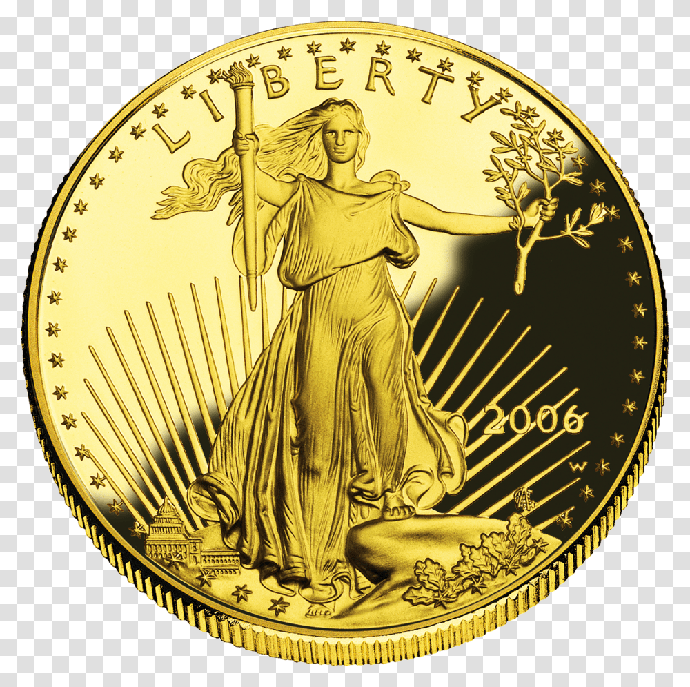 2006 Aegold Proof Obv Gold Eagle Coin, Money, Person, Human, Painting Transparent Png