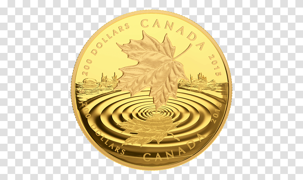 2015 Maple Leaf Reflection, Money, Coin, Gold Transparent Png
