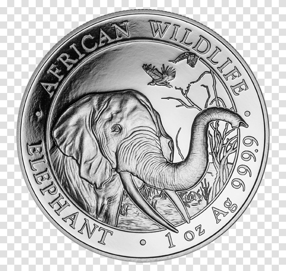 2015 Somalia Silver Elephant Coin, Money, Nickel, Wildlife, Mammal Transparent Png
