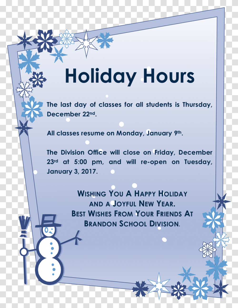 2016 12 15 Holiday Hours Holiday Flyer Template Free Word, Poster, Paper, Advertisement, Brochure Transparent Png
