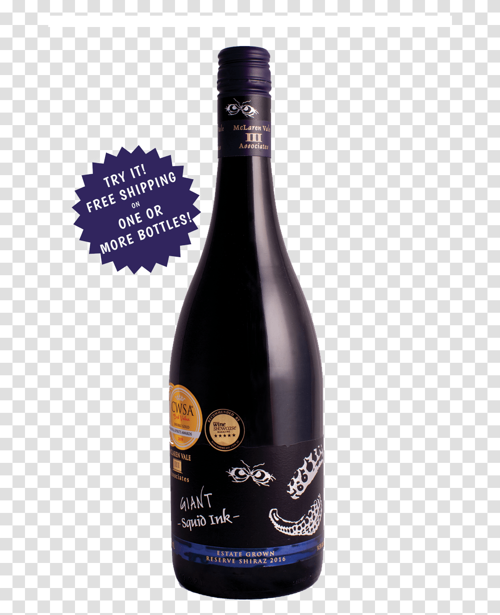 2016 Giant Squid Ink Shiraz New Release Double Gold Cwsa Wine, Alcohol, Beverage, Drink, Bottle Transparent Png