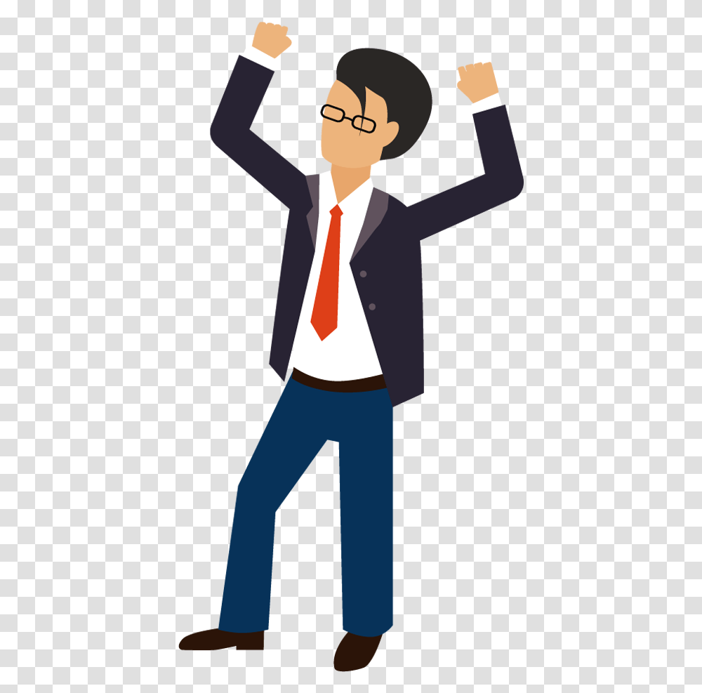 Business Cartoon Man With Hands Up, Shirt, Tie, Accessories Transparent Png