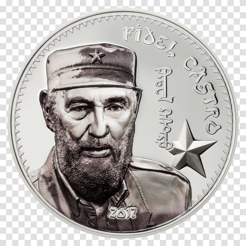 2017 1000 Togrog 1 Oz Pure Silver Coin Fidel Castro Coin, Nickel, Money, Person, Human Transparent Png