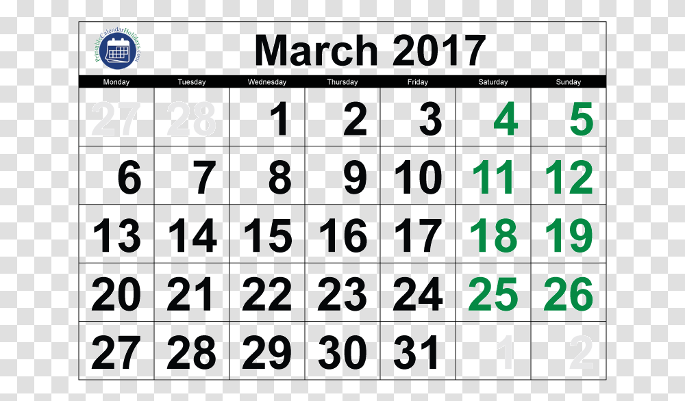 2017 Calendar March Printable March 2019 Calendar, Number, Alphabet Transparent Png