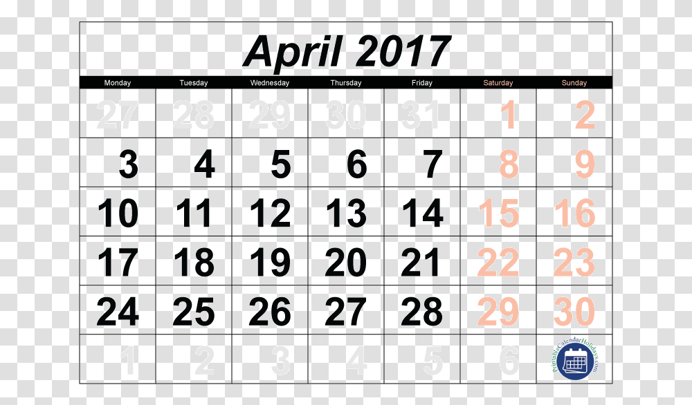 2017 Calender 2011 Calendar, Number, Word Transparent Png