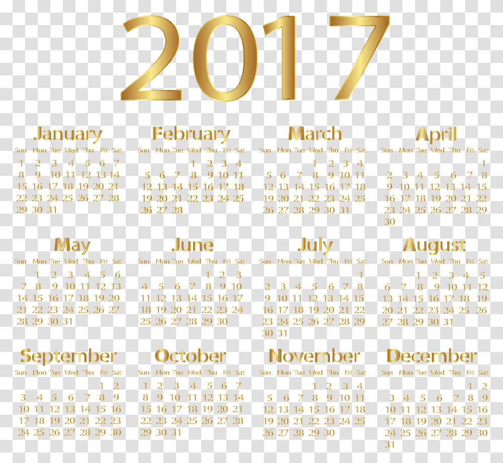 2017 Gold Calendar Clip Art Image Transparent Png