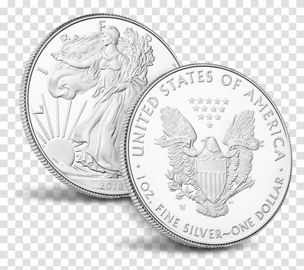 2018 1 Oz American Silver Eagle, Coin, Money, Dime Transparent Png