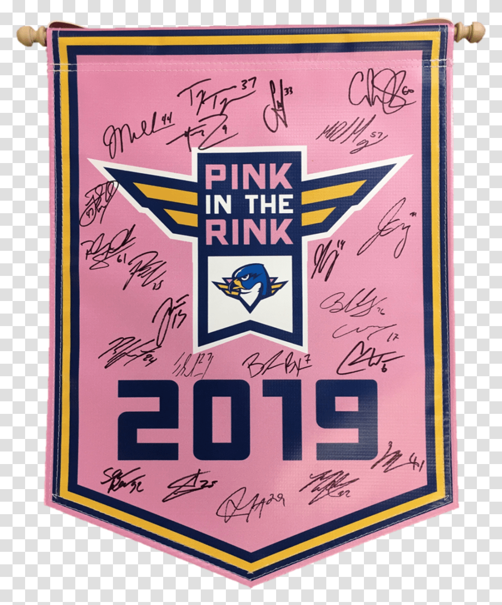 2018 19 Team Signed Pink In The Rink Banner Vertical, Text, Label, Poster, Advertisement Transparent Png