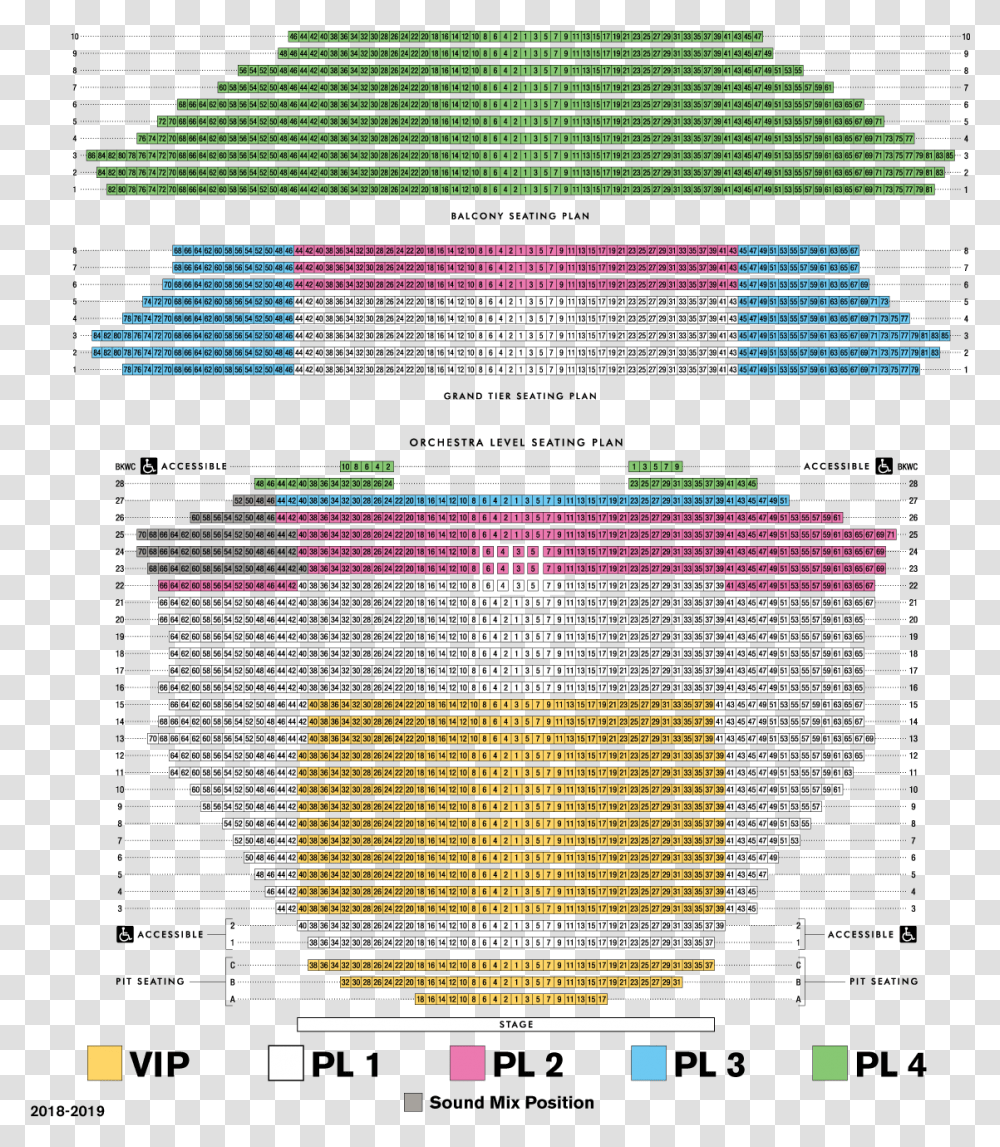 2018 2019 Broadway Seating Chart Seat Number Gammage Seating Chart, Alphabet, Sphere, Paper Transparent Png