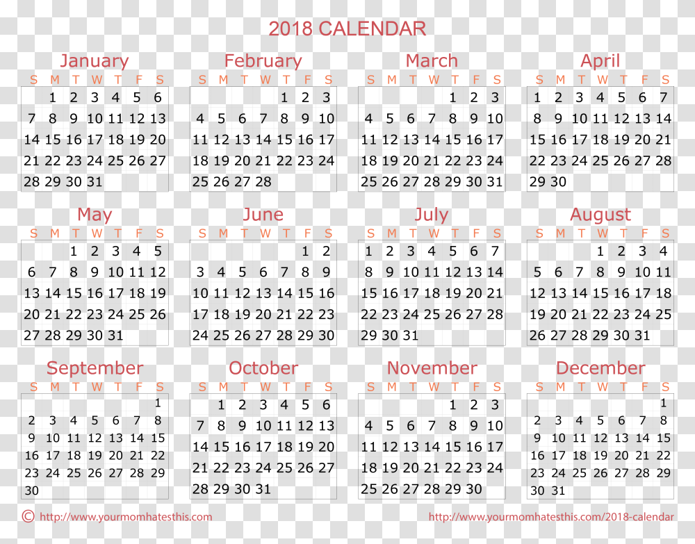 2018 Calendar Europe, Plot, Number Transparent Png