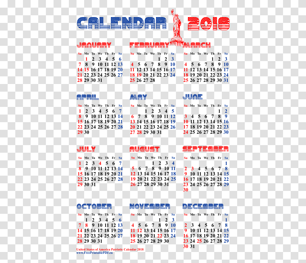 2018 Calendar Us Calendar 2018, Menu, Flyer, Poster Transparent Png