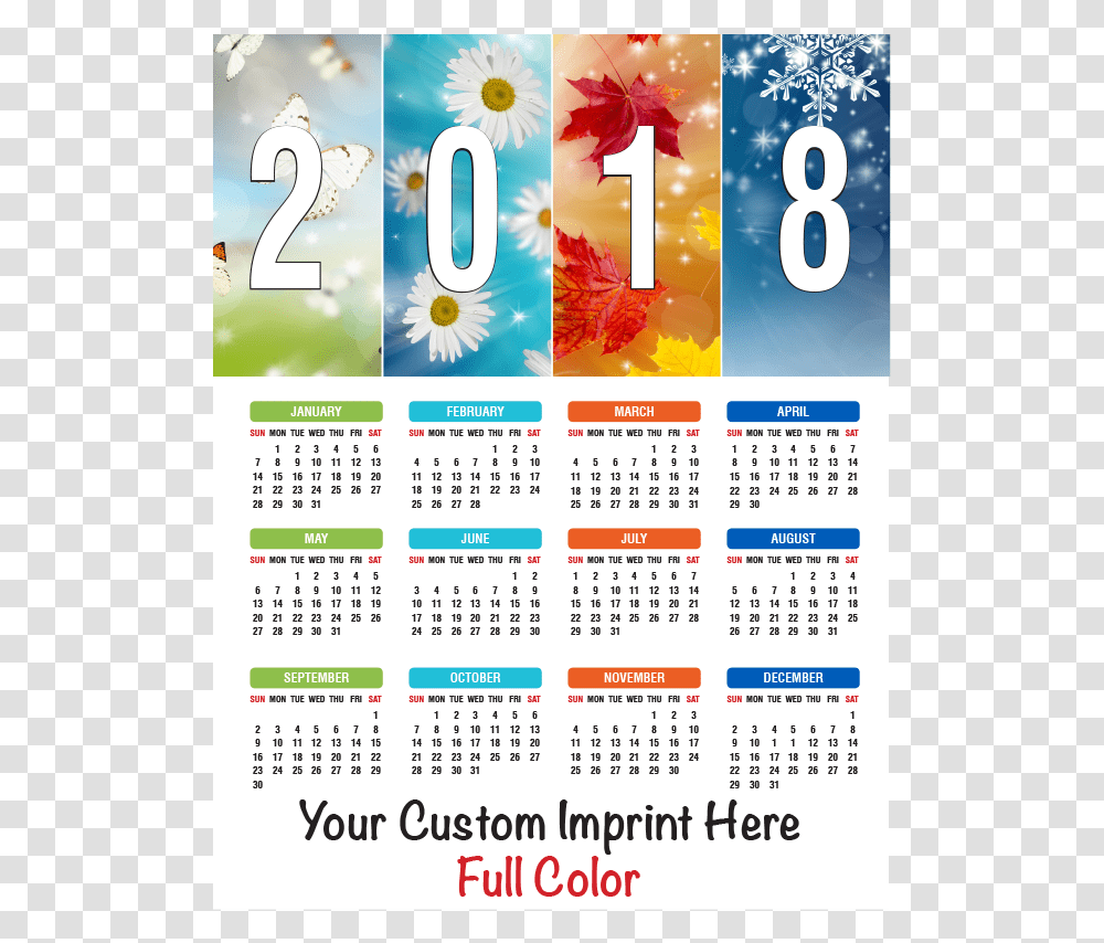 2018 Calendar With Seasons, Number, Flyer Transparent Png
