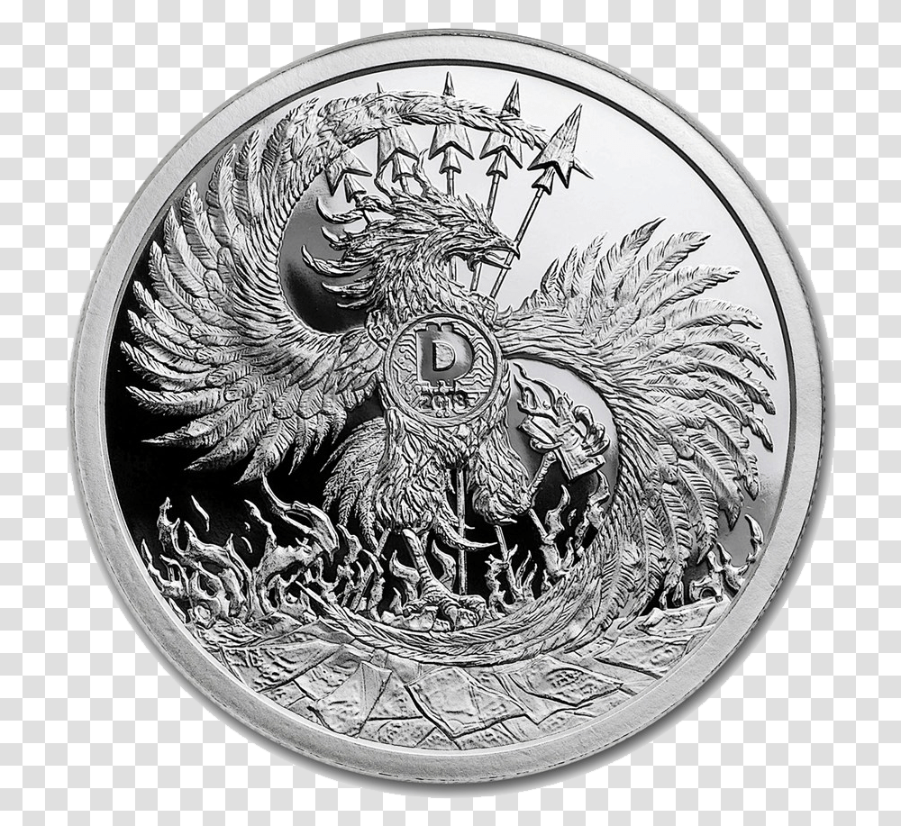 2018 Minimintage Mark Of The Beast 2oz Silver Shield Dragon Silver, Coin, Money, Painting Transparent Png