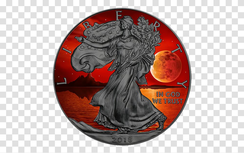 2018 Super Blue Blood Moon 1 Oz Fine Silver American 2018 American Silver Eagle, Coin, Money, Person, Human Transparent Png