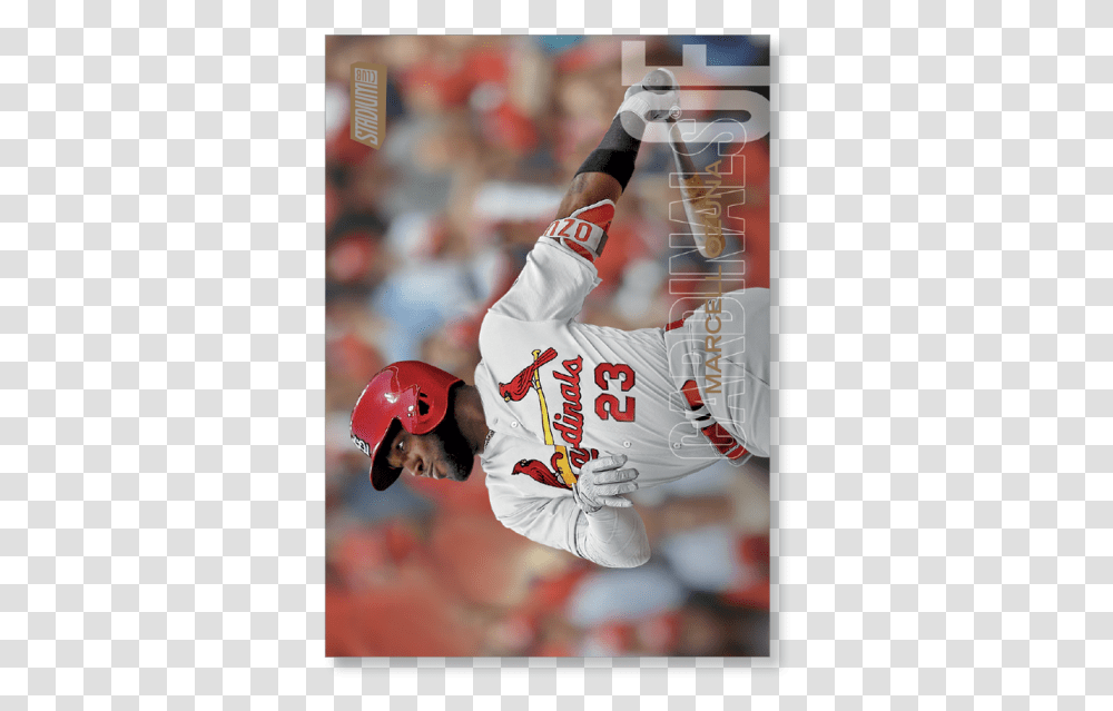 2018 Topps Baseball Stadium Club Marcell Ozuna Base Magento, Person, People, Helmet Transparent Png