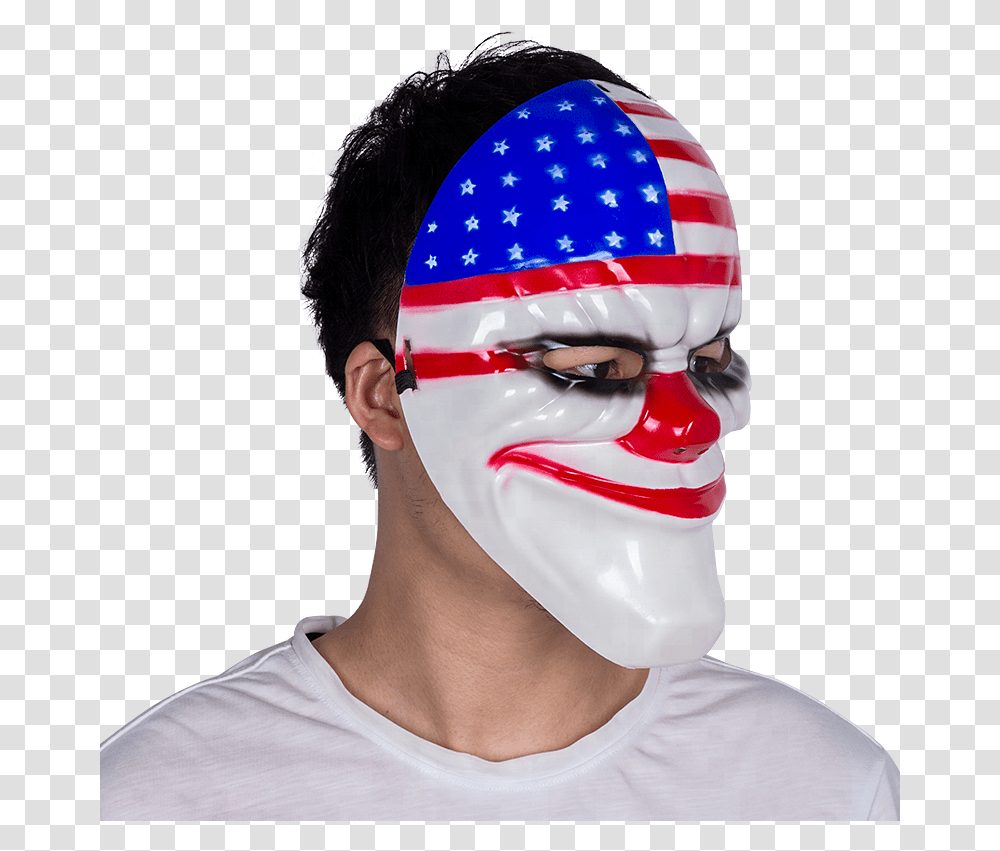 2018 Wholesale Game Payday 2 Scary Clown Mask Realistic Flag Of The United States, Performer, Person, Face, Helmet Transparent Png