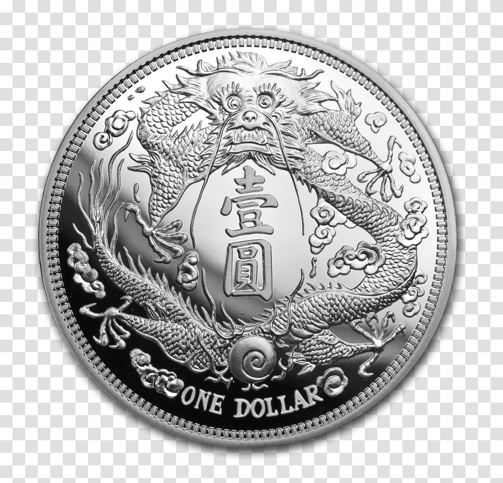 2019 1 Oz China Long Whiskered Dragon Dollar Four 999 Silver Restrike Premium Uncirculated Silver Coin, Money, Nickel, Rug Transparent Png