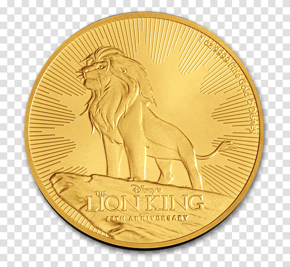 2019 1 Oz Niue Disney Lion King 25th Coin, Money, Gold, Wildlife, Mammal Transparent Png