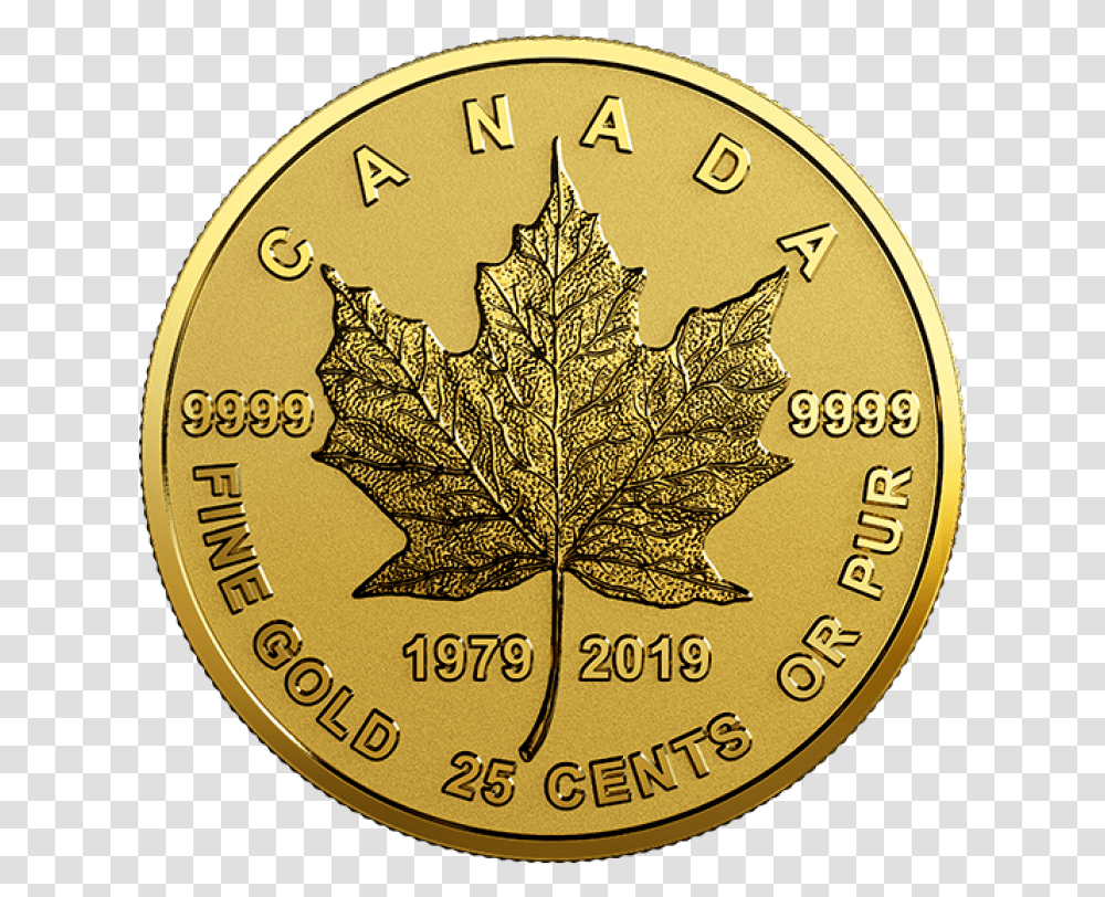 2019 1979 Canadian 25cent Gold Maple Leaf 40th Anniv 05 G Pure Gold Coin Maple Leaf Gold 2019, Plant, Money, Bird Transparent Png