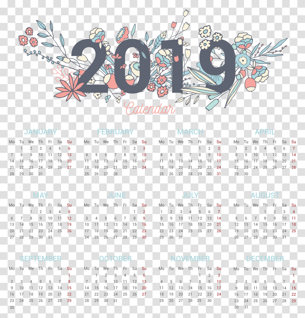 2019 At A Glance Calendar Pretty, Flyer, Poster, Paper Transparent Png