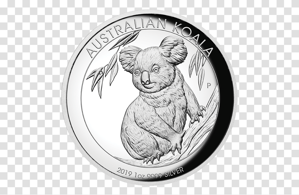2019 Australian Koala 1oz Silver Proof High Relief Coin, Money, Dog, Pet, Canine Transparent Png